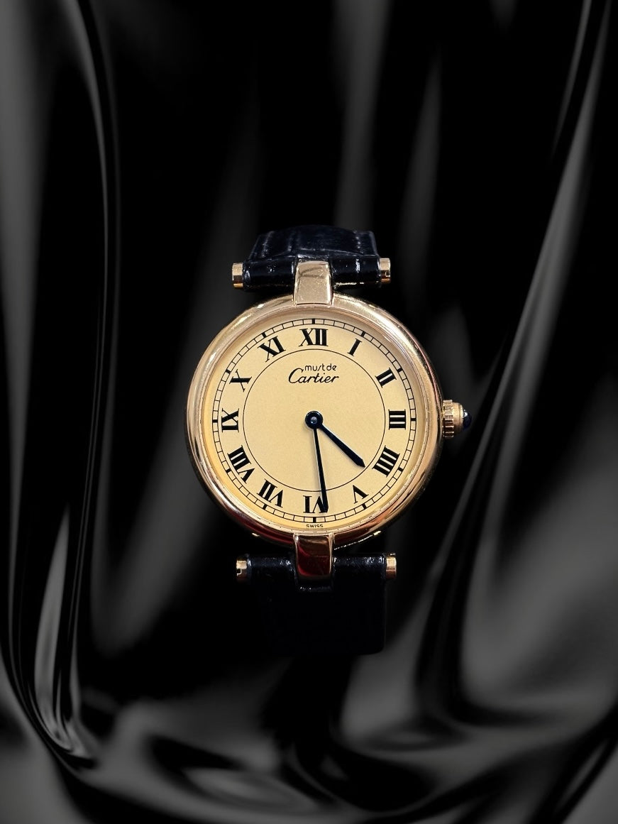 Must de Cartier Vendôme Vermeil Classic Round Watch with Lemon-Cream Roman Dial