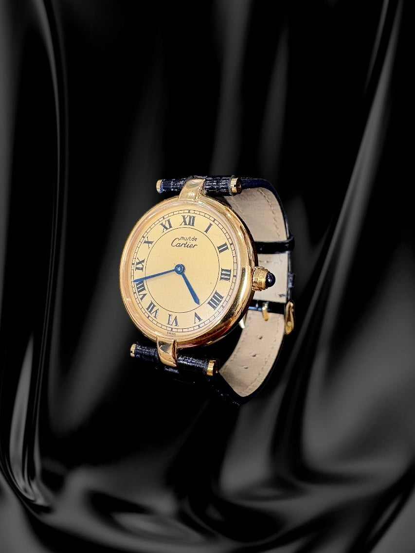 Must de Cartier Vendôme Vermeil Classic Round Watch with Lemon-Cream Roman Dial