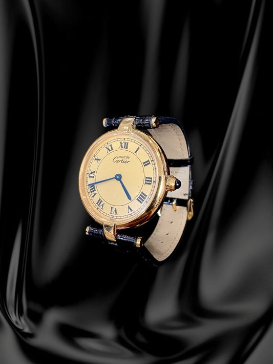 Must de Cartier Vendôme Vermeil Classic Round Watch with Lemon-Cream Roman Dial